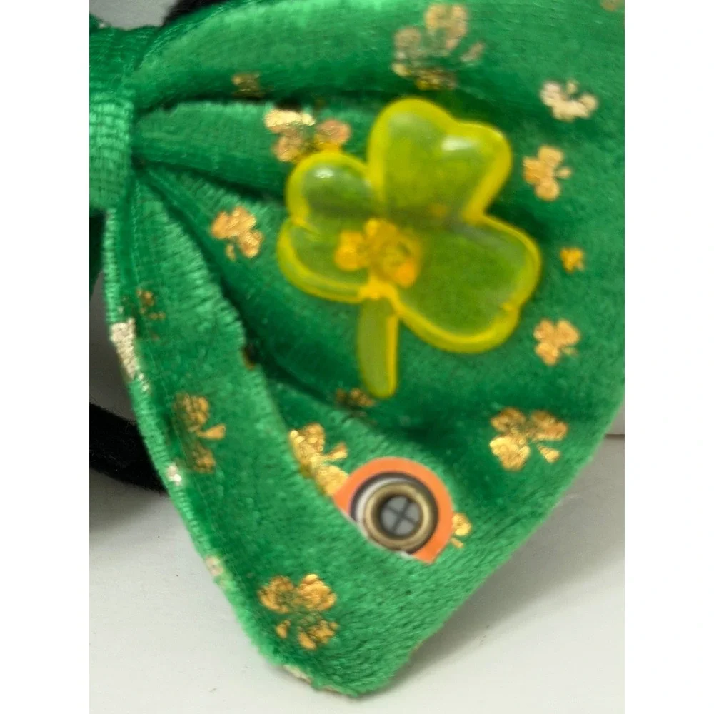 St Patricks Day‎ Green Light Up Bow Shamrock Gold Foil Velvet Headband Necktie